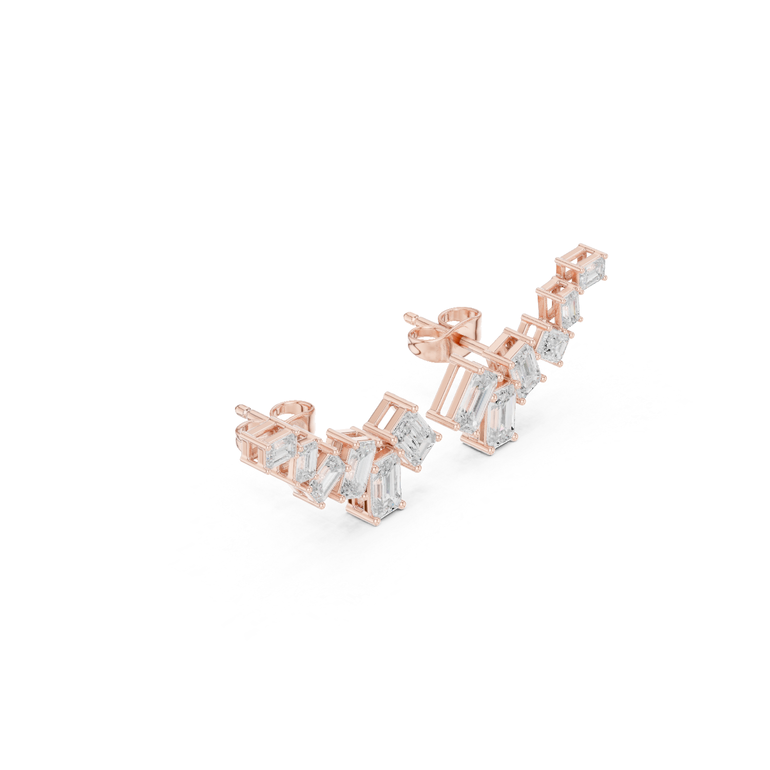 Emerald Cut Lab Grown Diamond Climber Earrings in Rose Gold