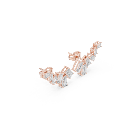 Emerald Cut Lab Grown Diamond Climber Earrings in Rose Gold