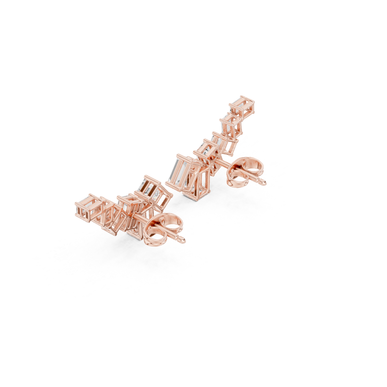 Emerald Cut Lab Grown Diamond Climber Earrings in Rose Gold