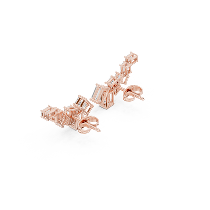 Emerald Cut Lab Grown Diamond Climber Earrings in Rose Gold