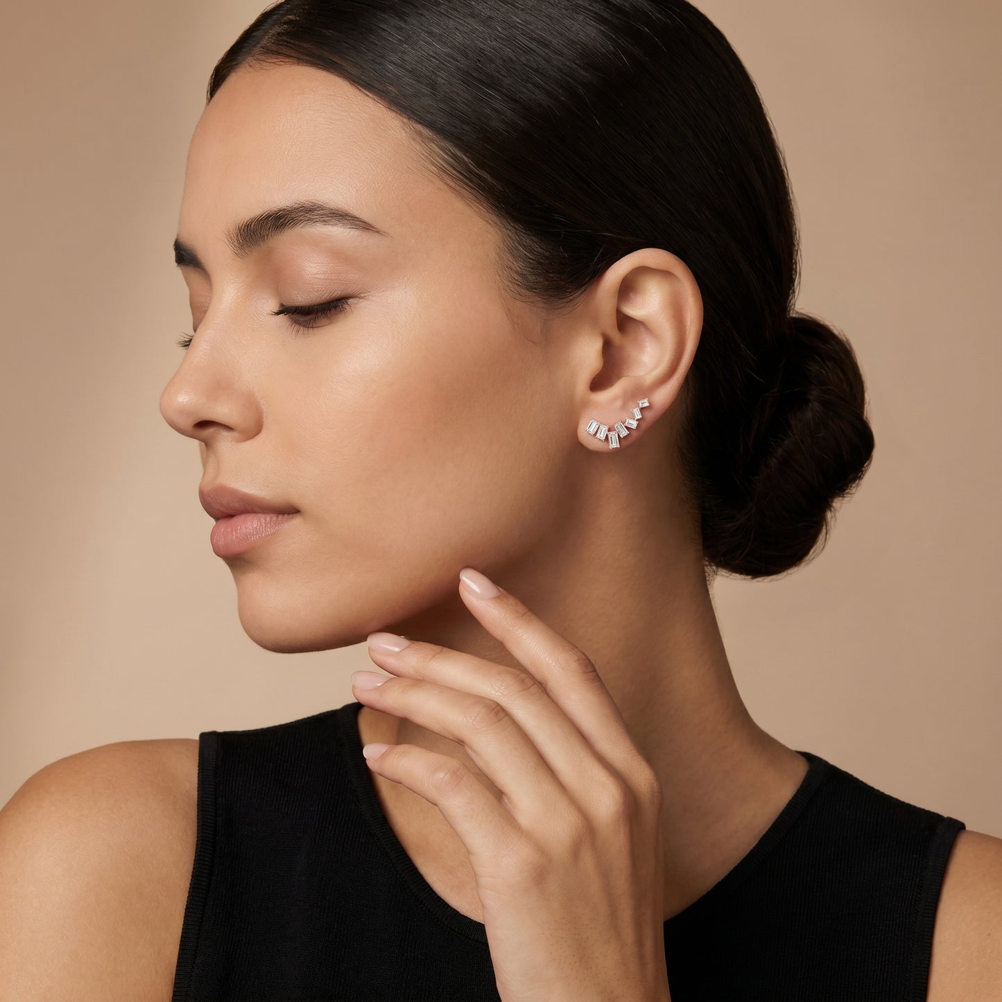 Emerald Cut Lab Grown Diamond Climber Earrings in Rose Gold