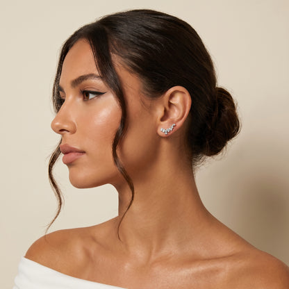 Emerald Cut Lab Grown Diamond Climber Earrings in White Gold