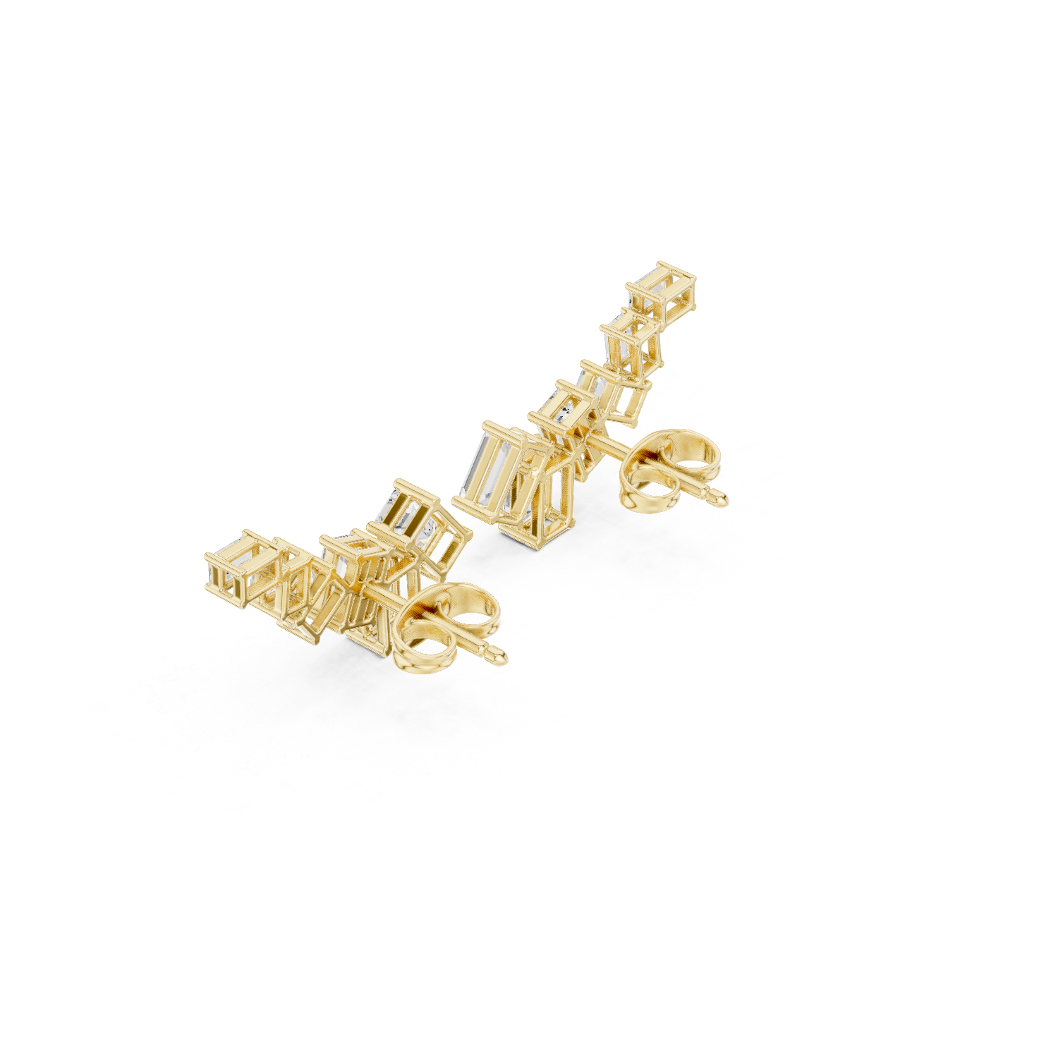 Emerald Cut Lab Grown Diamond Climber Earrings in Yellow Gold