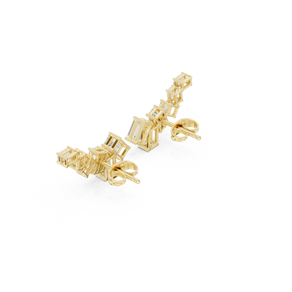 Emerald Cut Lab Grown Diamond Climber Earrings in Yellow Gold