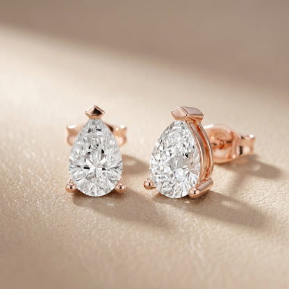 Pear Cut Lab Grown Diamond Stud Earrings in Rose Gold