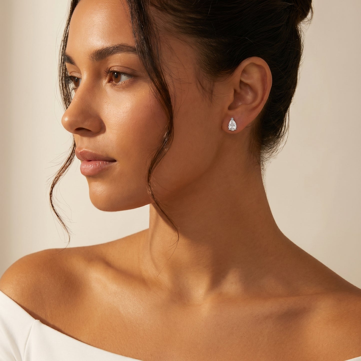 Pear Cut Lab Grown Diamond Stud Earrings in Silver