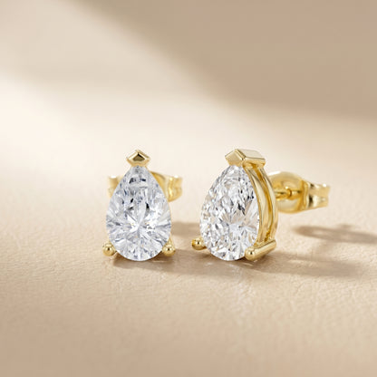 Pear Cut Lab Grown Diamond Stud Earrings in Yellow Gold