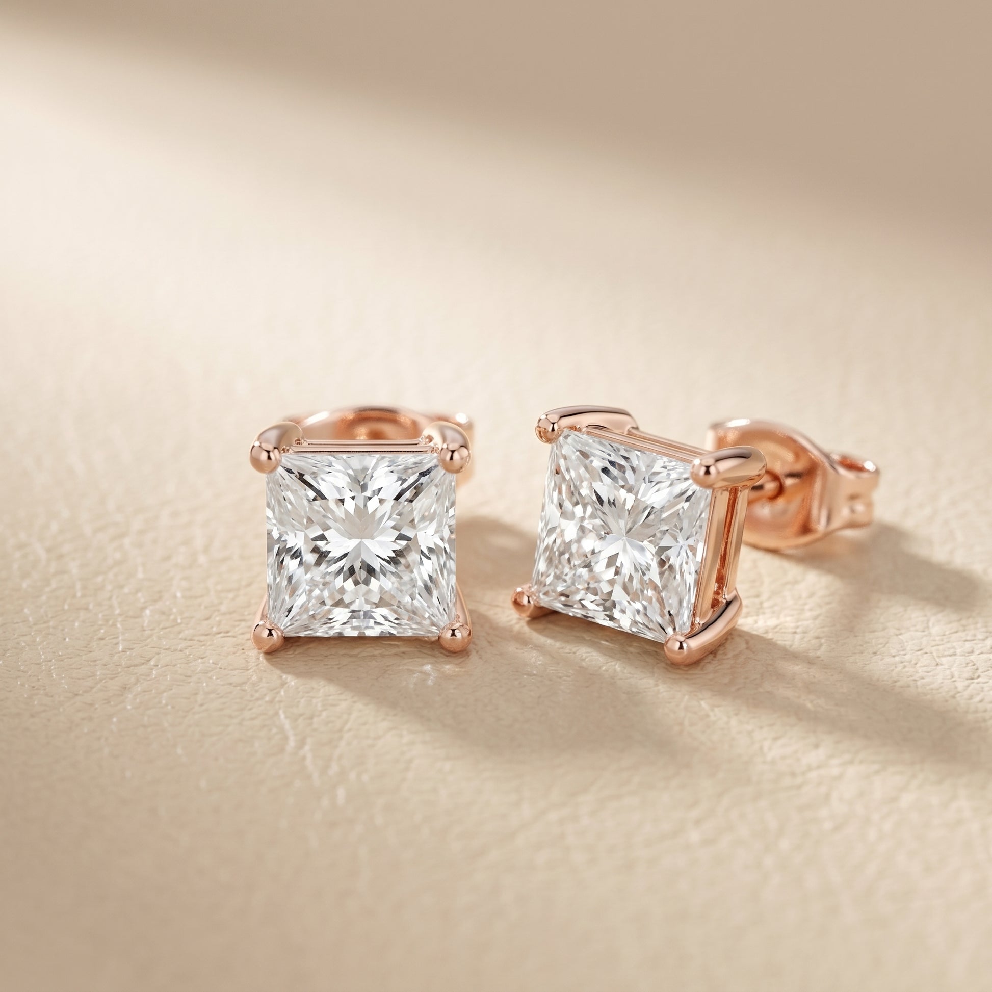 Princess Cut Lab Grown Diamond Stud Earrings in Rose Gold