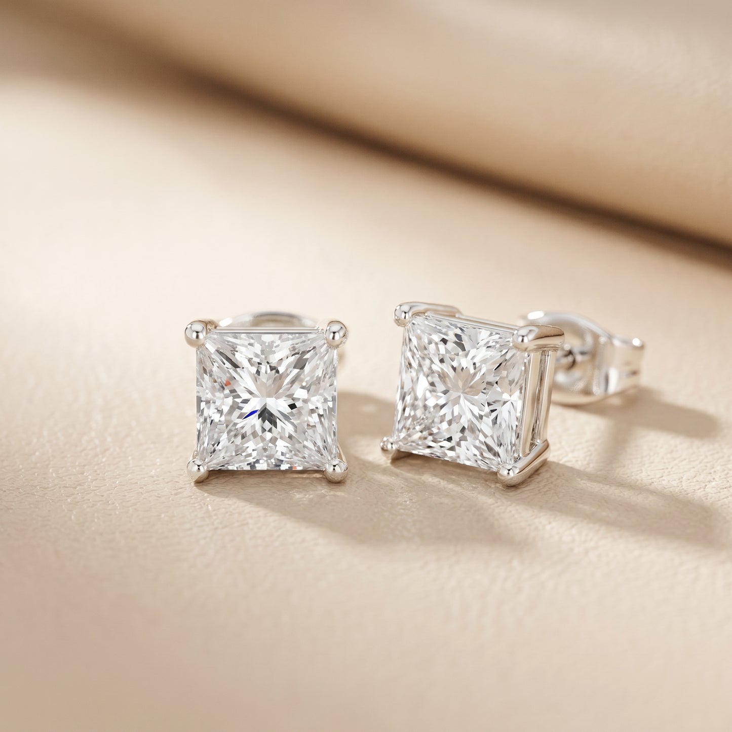Princess Cut Lab Grown Diamond Stud Earrings in Silver