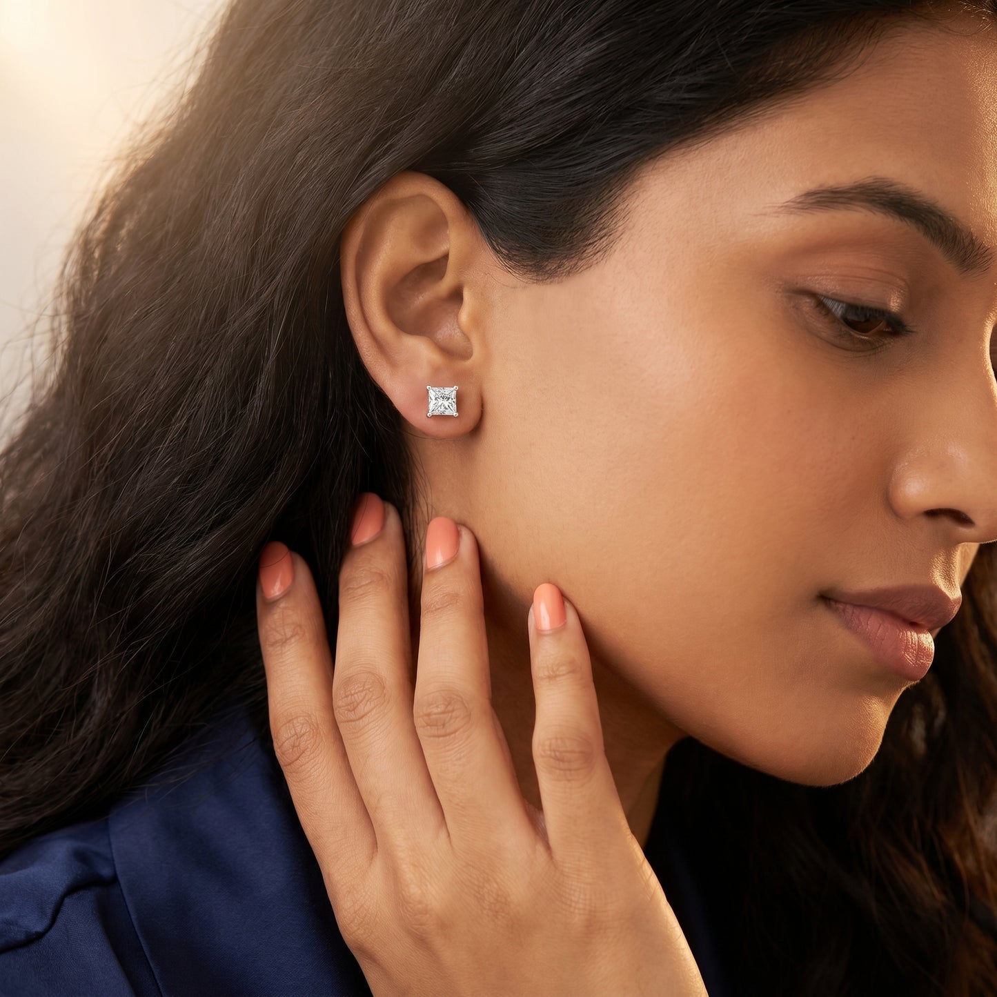 Princess Cut Lab Grown Diamond Stud Earrings in Silver