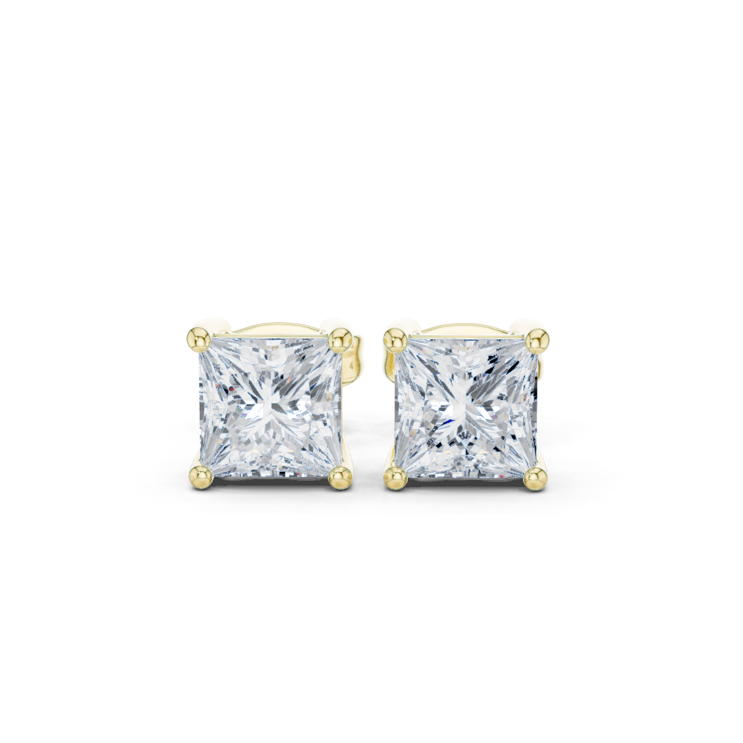 Princess Cut Lab Grown Diamond Stud Earrings in Yellow Gold