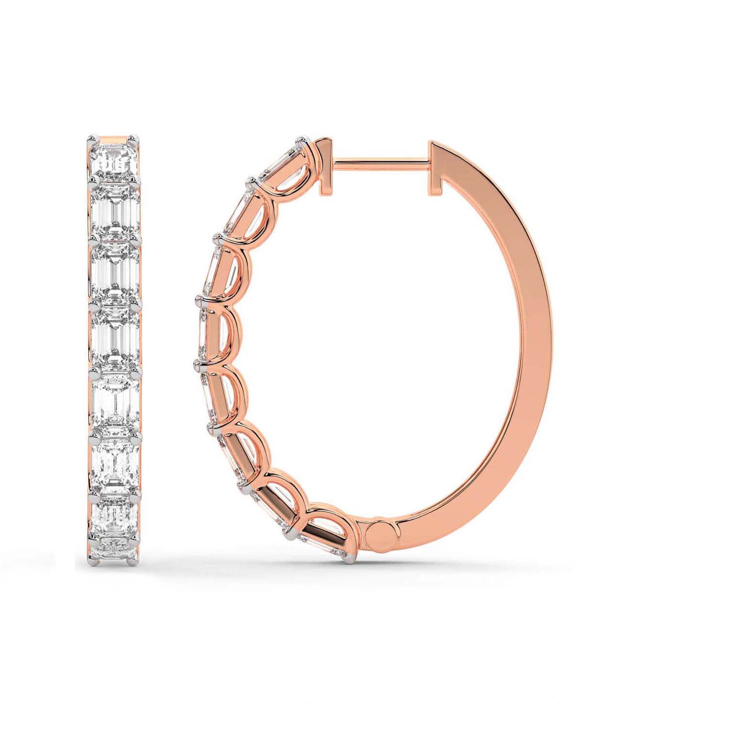 Emerald Cut Lab Grown Diamond Hoop Earrings in Rose Gold