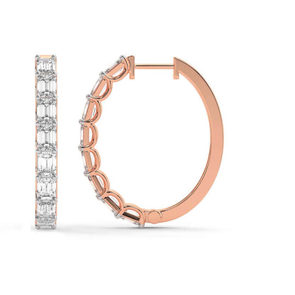Emerald Cut Lab Grown Diamond Hoop Earrings in Rose Gold