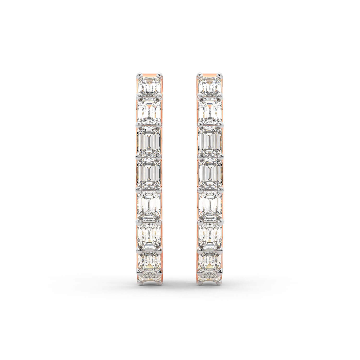 Emerald Cut Lab Grown Diamond Hoop Earrings in Rose Gold