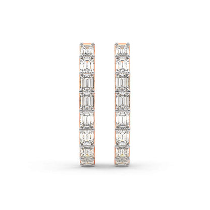 Emerald Cut Lab Grown Diamond Hoop Earrings in Rose Gold