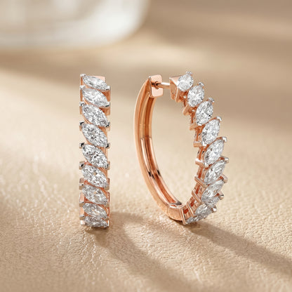 Marquise Cut Lab Grown Diamond Hoop Earrings in Rose Gold