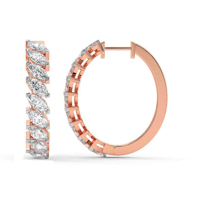 Marquise Cut Lab Grown Diamond Hoop Earrings in Rose Gold