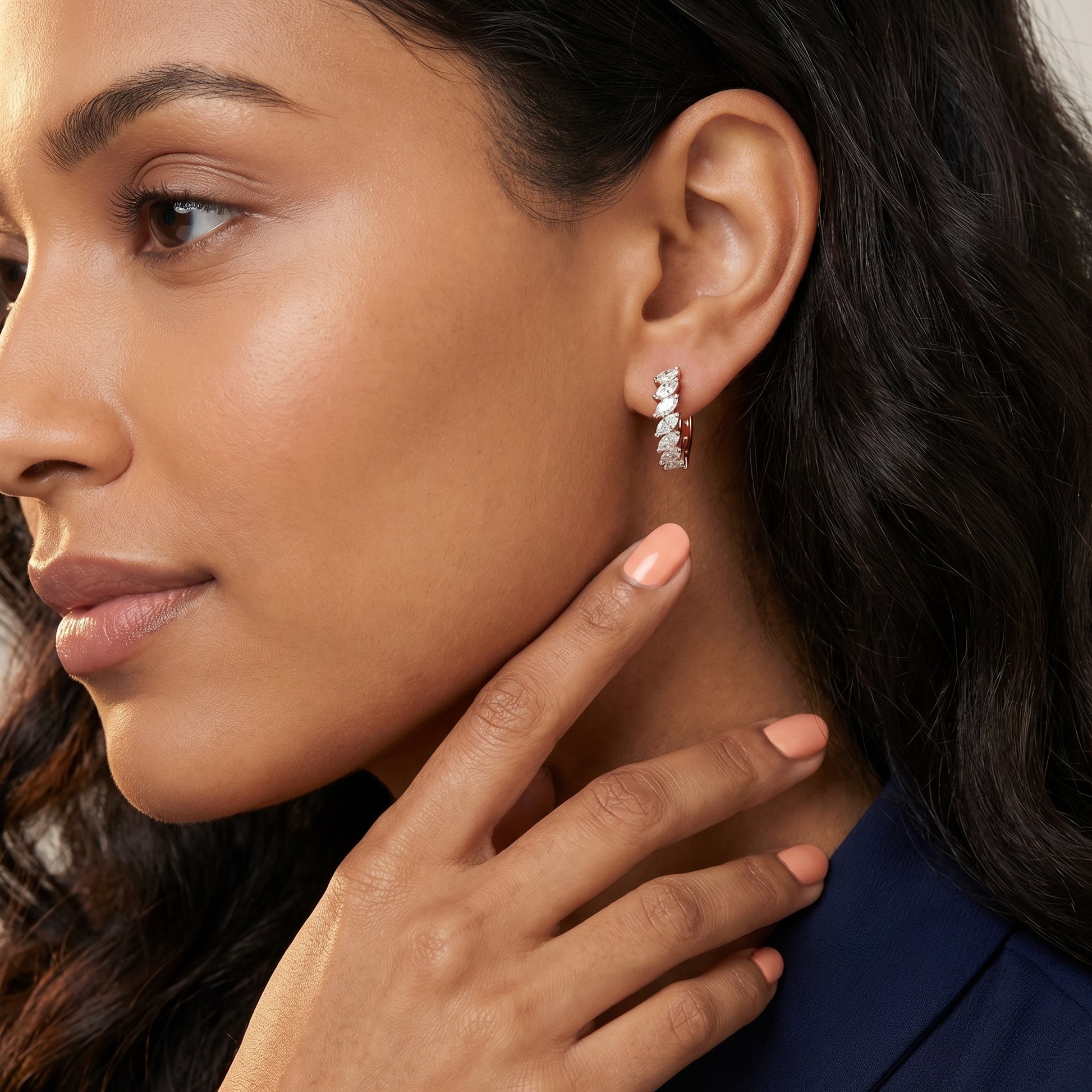 Marquise Cut Lab Grown Diamond Hoop Earrings in Rose Gold