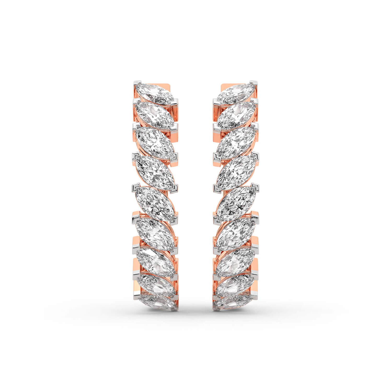 Marquise Cut Lab Grown Diamond Hoop Earrings in Rose Gold