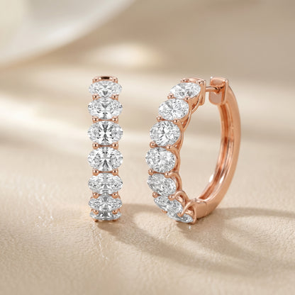 Oval Cut Lab Grown Diamond Hoop Earrings in Rose Gold