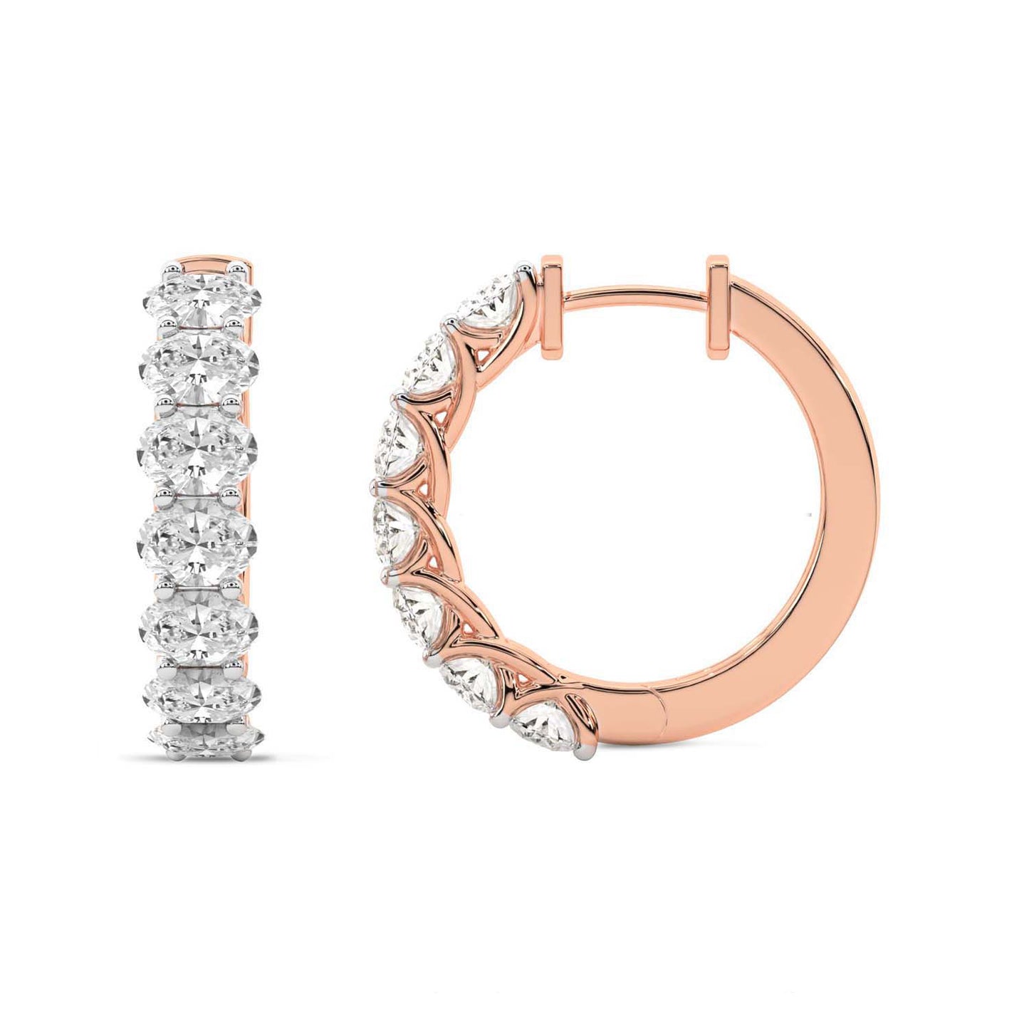 Oval Cut Lab Grown Diamond Hoop Earrings in Rose Gold