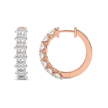 Oval Cut Lab Grown Diamond Hoop Earrings in Rose Gold