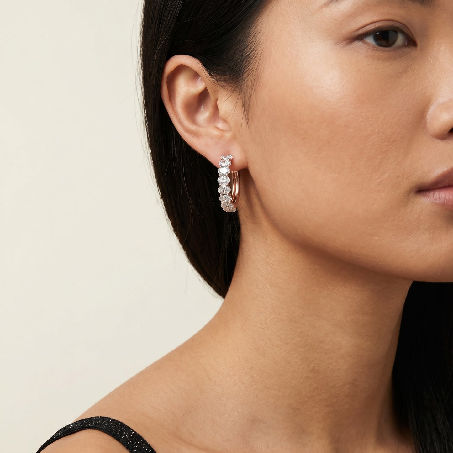 Oval Cut Lab Grown Diamond Hoop Earrings in Rose Gold