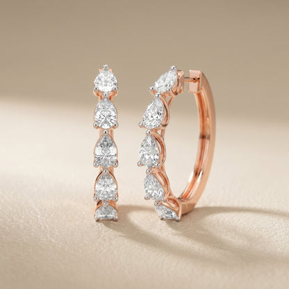 Pear Cut Lab Grown Diamond Hoop Earrings in Rose Gold
