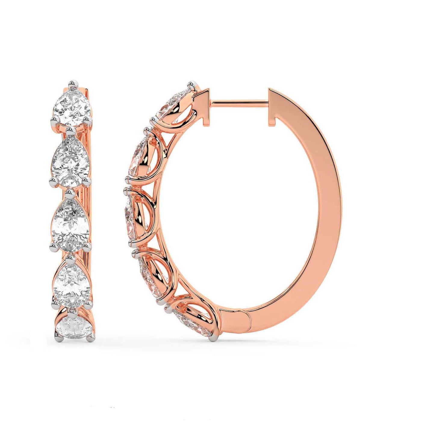 Pear Cut Lab Grown Diamond Hoop Earrings in Rose Gold