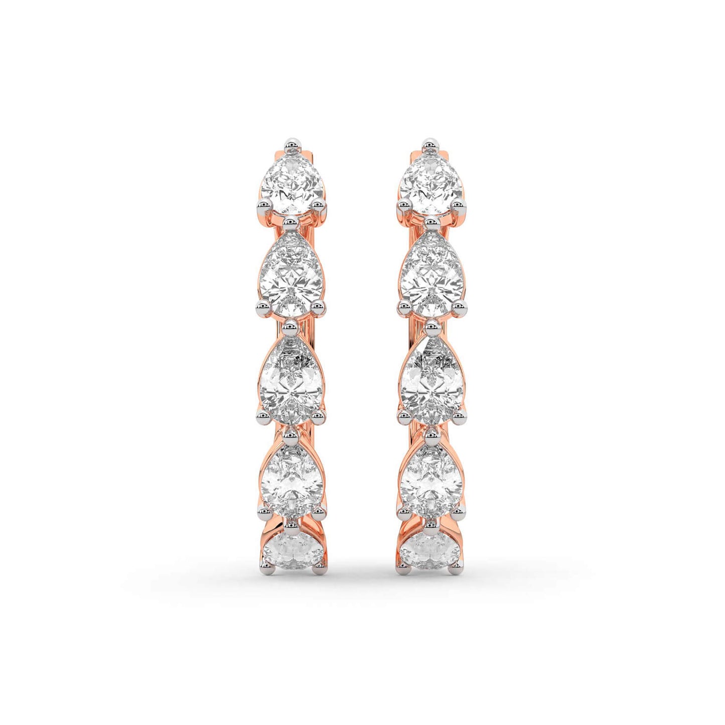 Pear Cut Lab Grown Diamond Hoop Earrings in Rose Gold