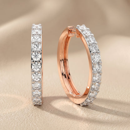 Round Cut Lab Grown Diamond Hoop Earrings in Rose Gold