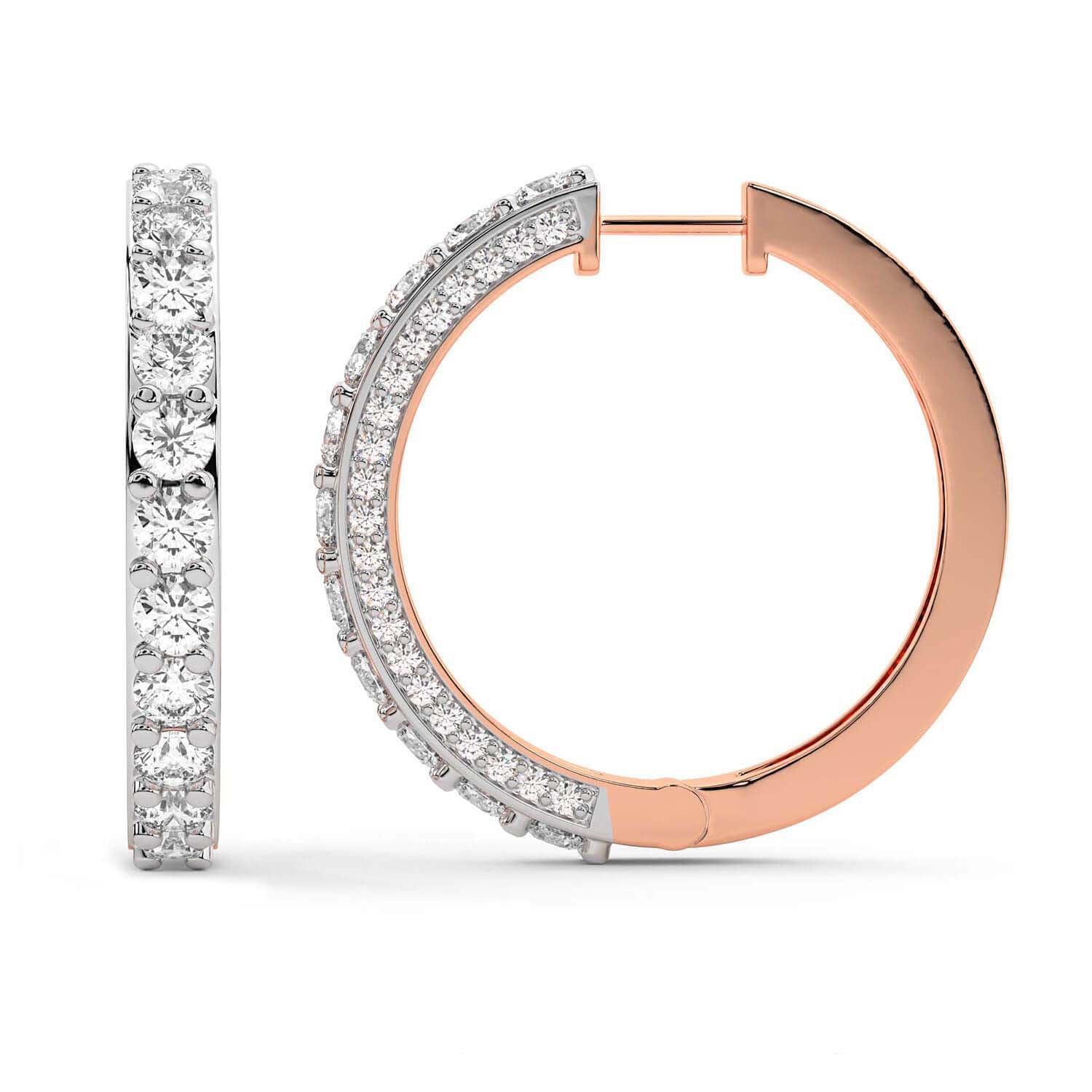 Round Cut Lab Grown Diamond Hoop Earrings in Rose Gold