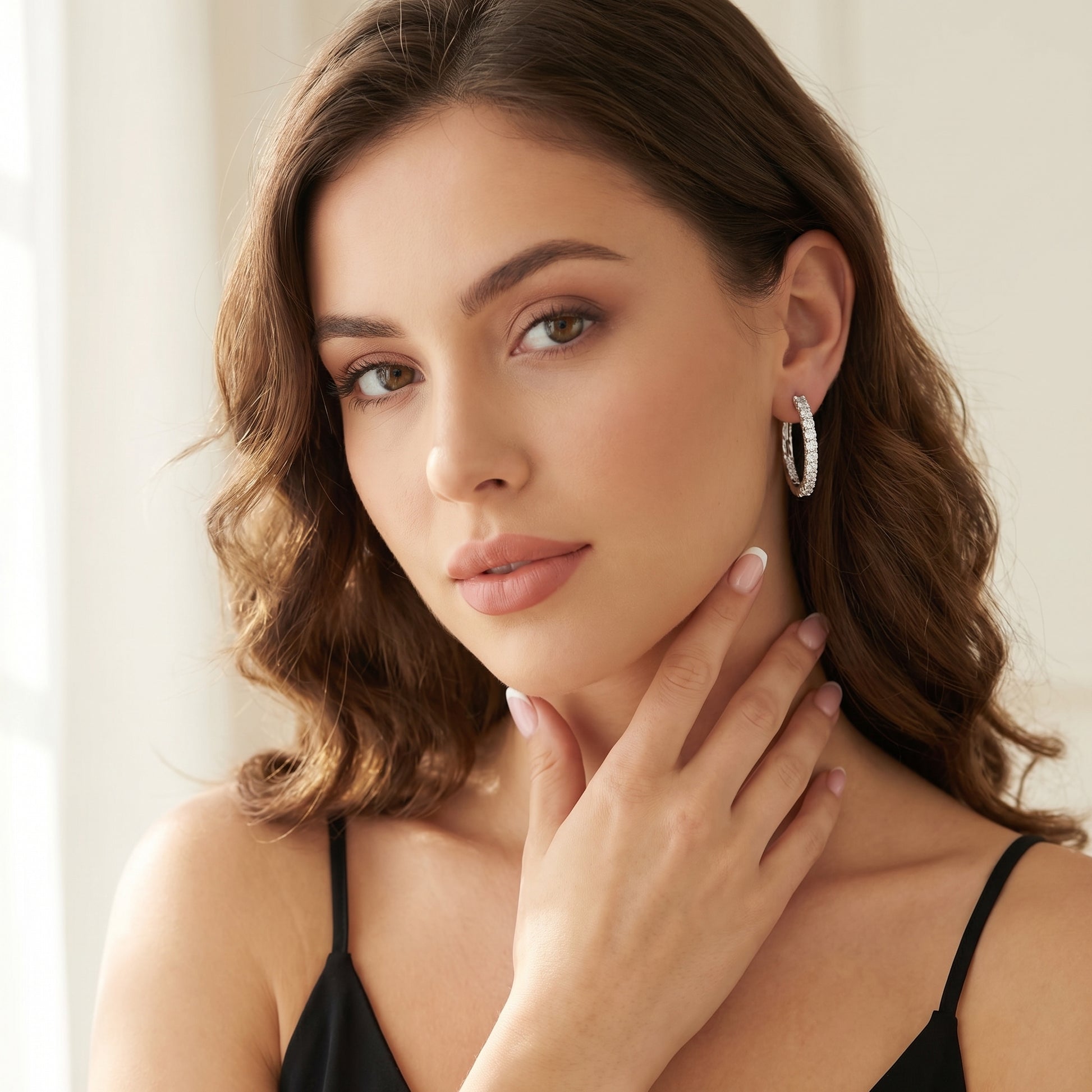 Round Cut Lab Grown Diamond Hoop Earrings in Rose Gold