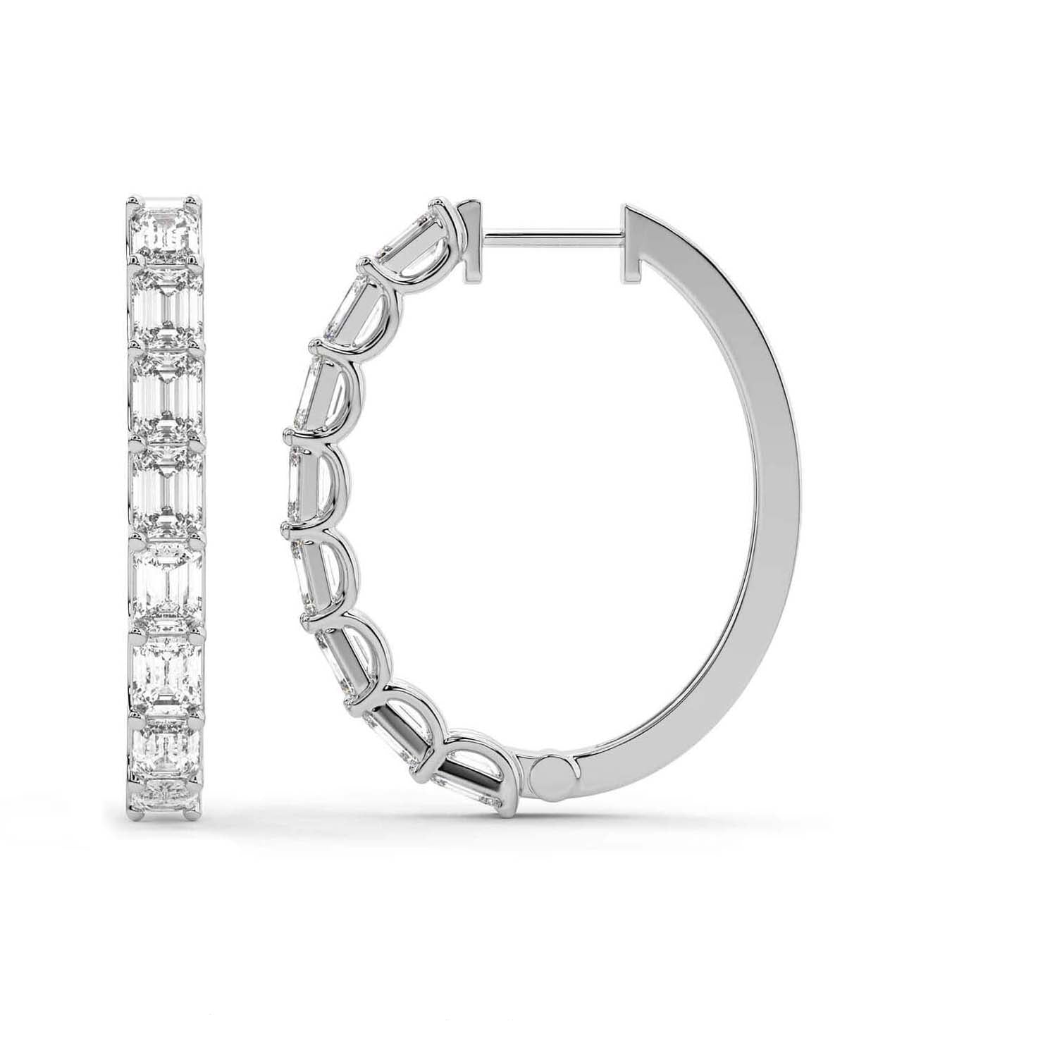 Emerald Cut Lab Grown Diamond Hoop Earrings in White Gold