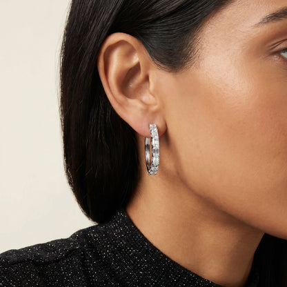 Emerald Cut Lab Grown Diamond Hoop Earrings in Platinum