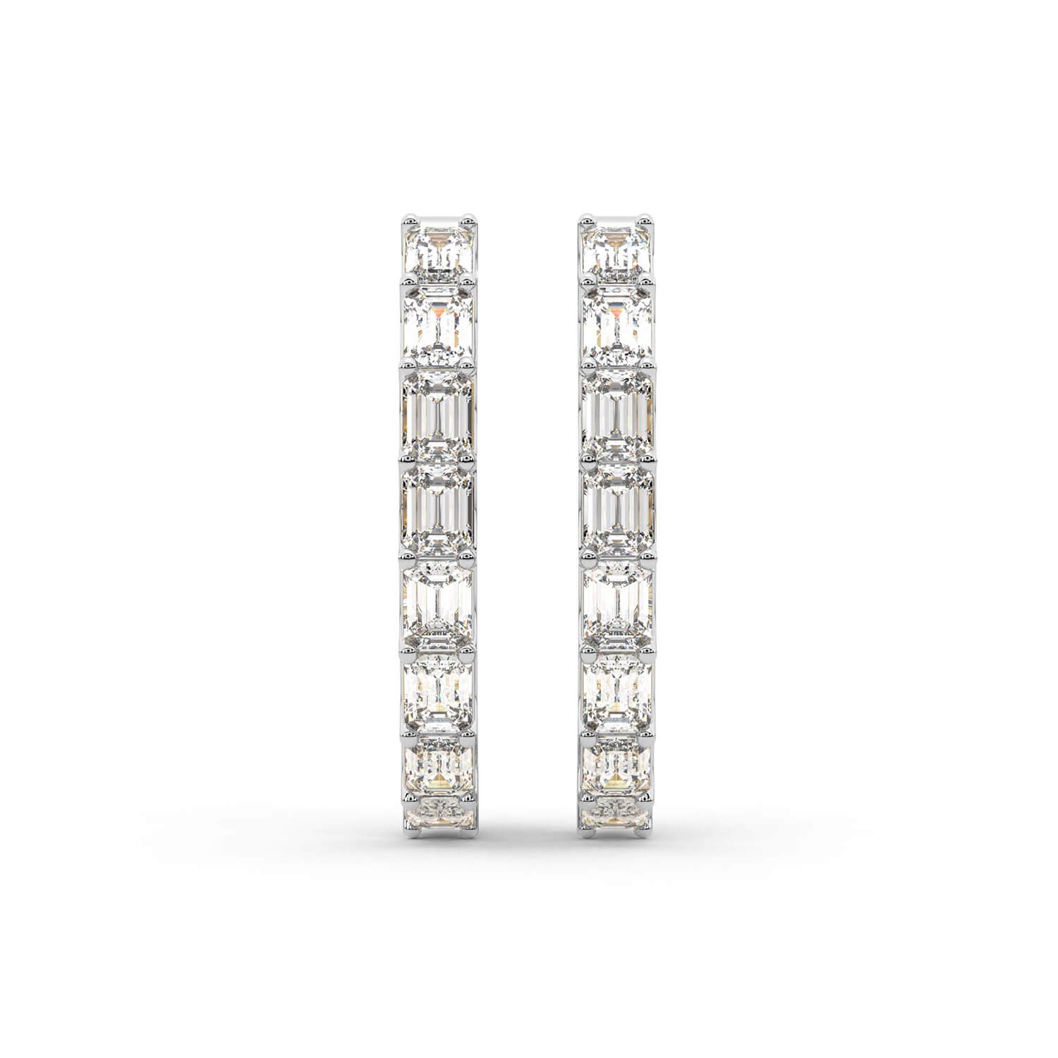 Emerald Cut Lab Grown Diamond Hoop Earrings in White Gold