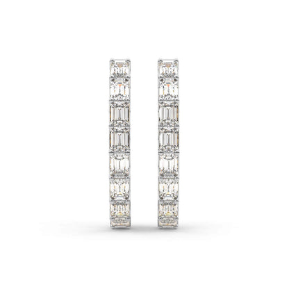 Emerald Cut Lab Grown Diamond Hoop Earrings in Platinum