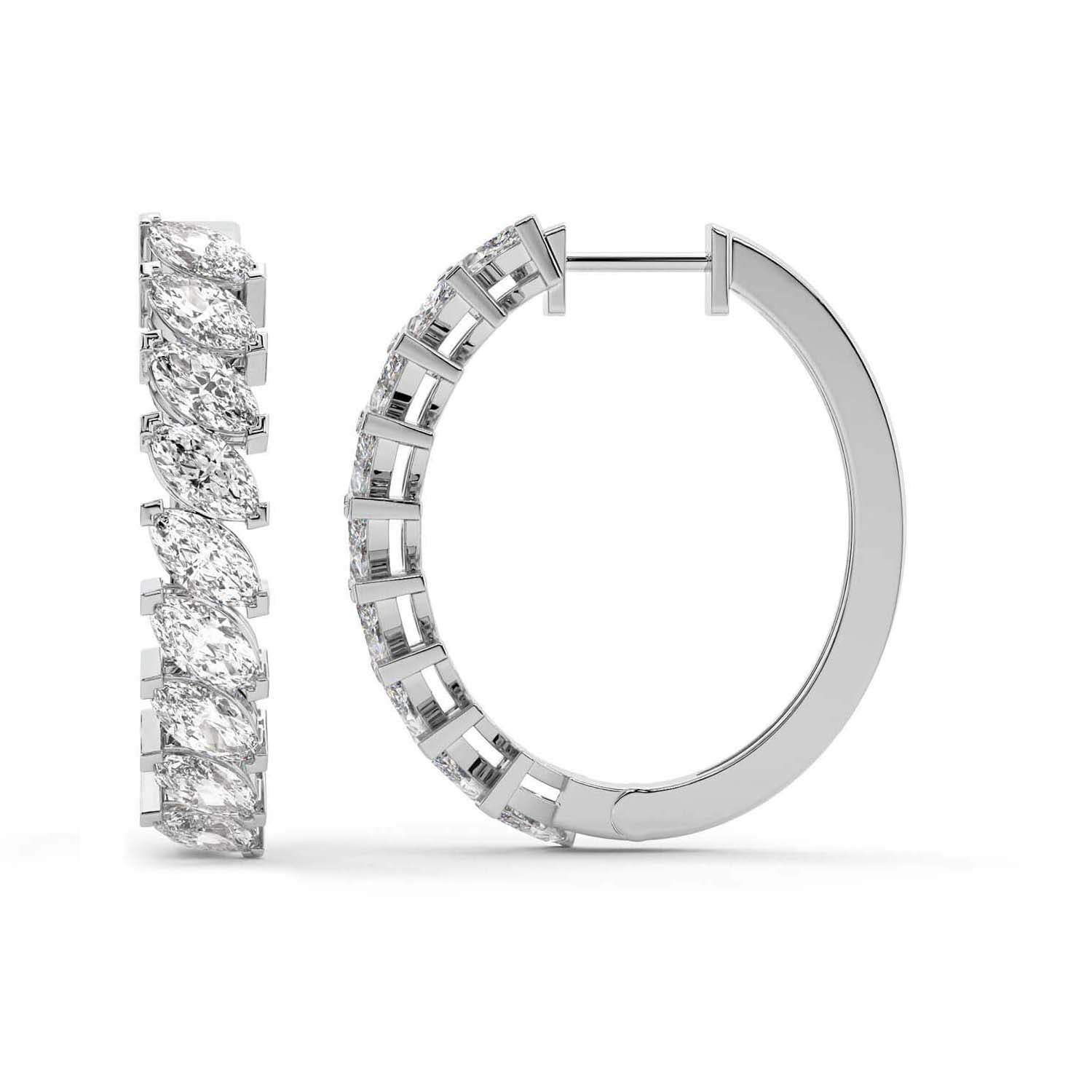 Marquise Cut Lab Grown Diamond Hoop Earrings in Silver