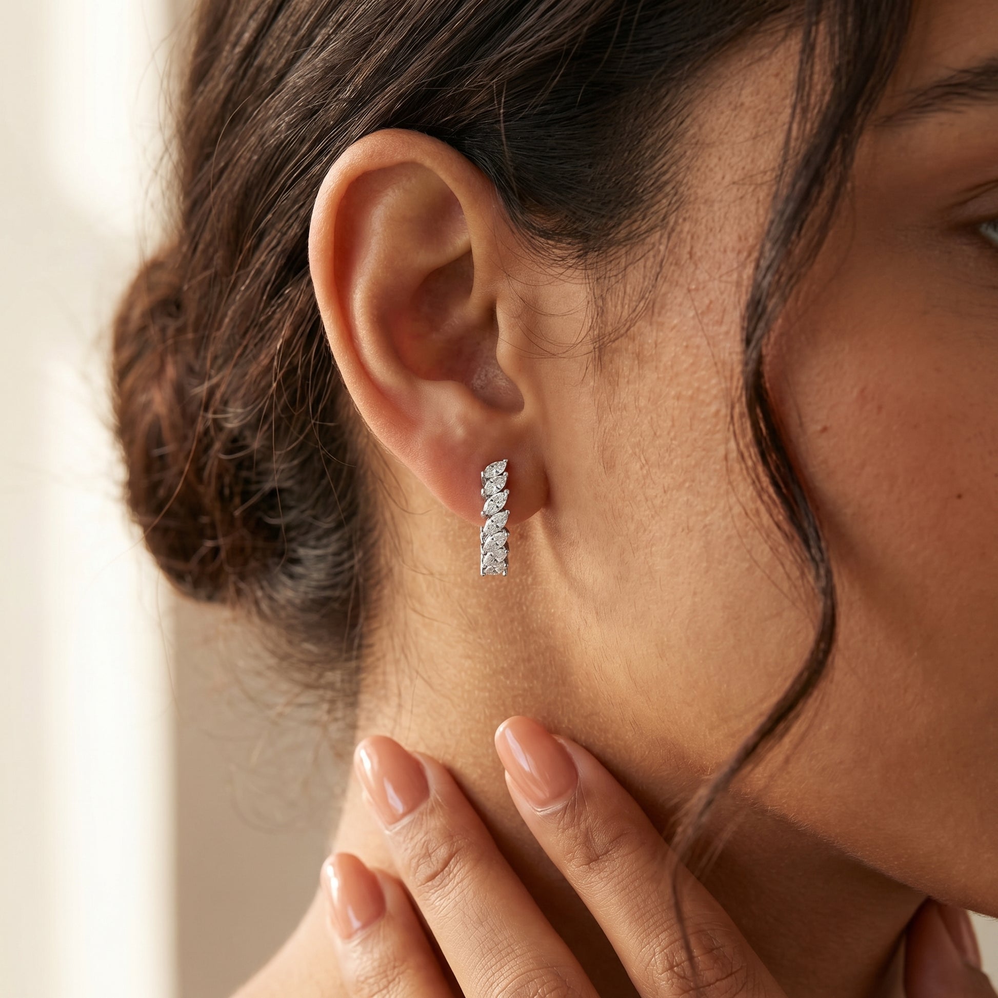 Marquise Cut Lab Grown Diamond Hoop Earrings in White Gold