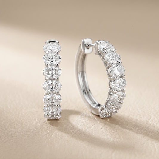 Oval Cut Lab Grown Diamond Hoop Earrings in White Gold