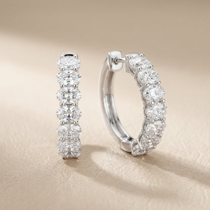 Oval Cut Lab Grown Diamond Hoop Earrings in Platinum