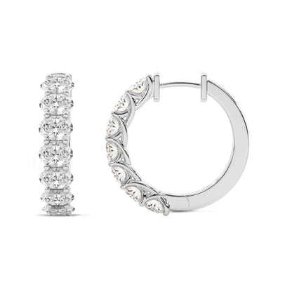 Oval Cut Lab Grown Diamond Hoop Earrings in White Gold