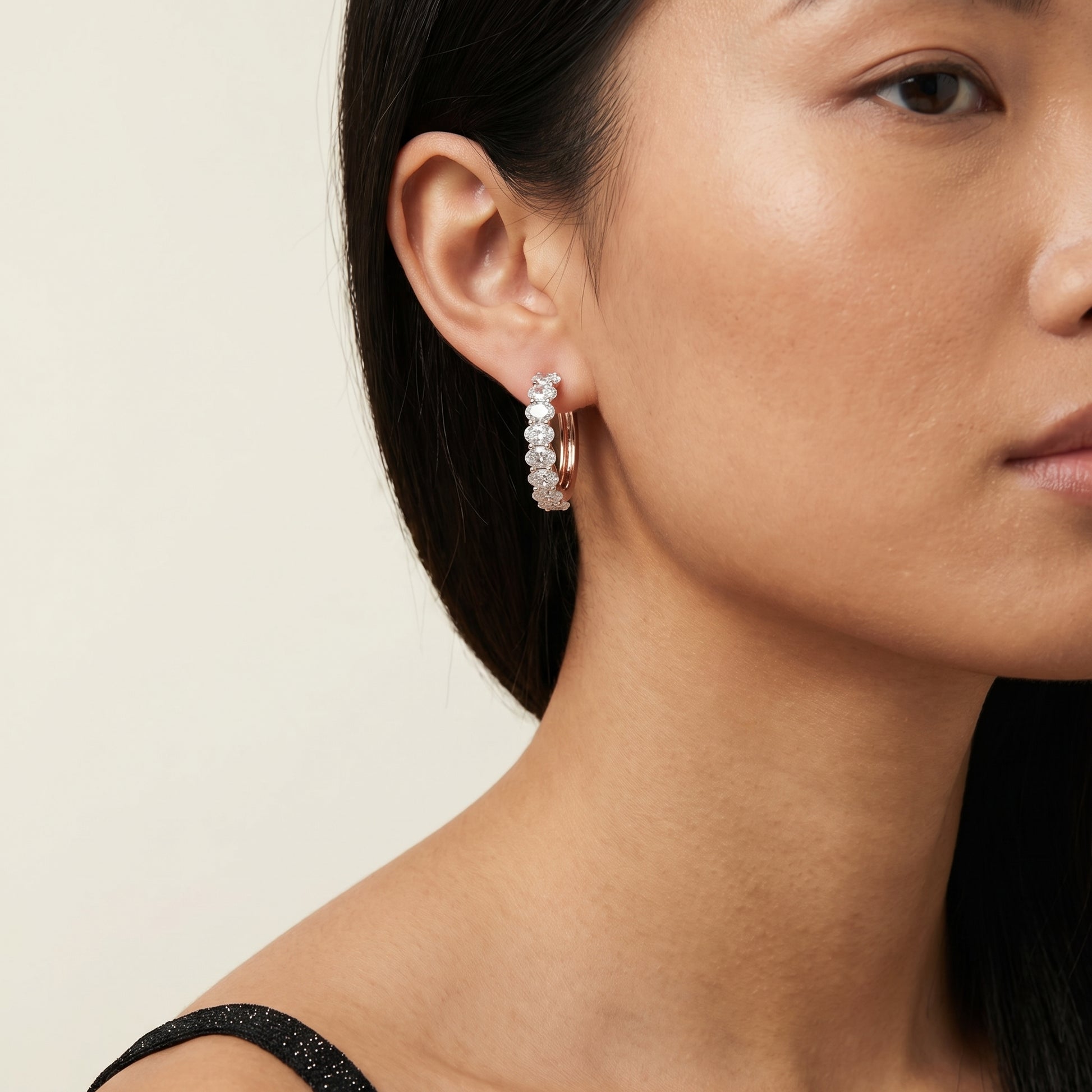 Oval Cut Lab Grown Diamond Hoop Earrings in Silver