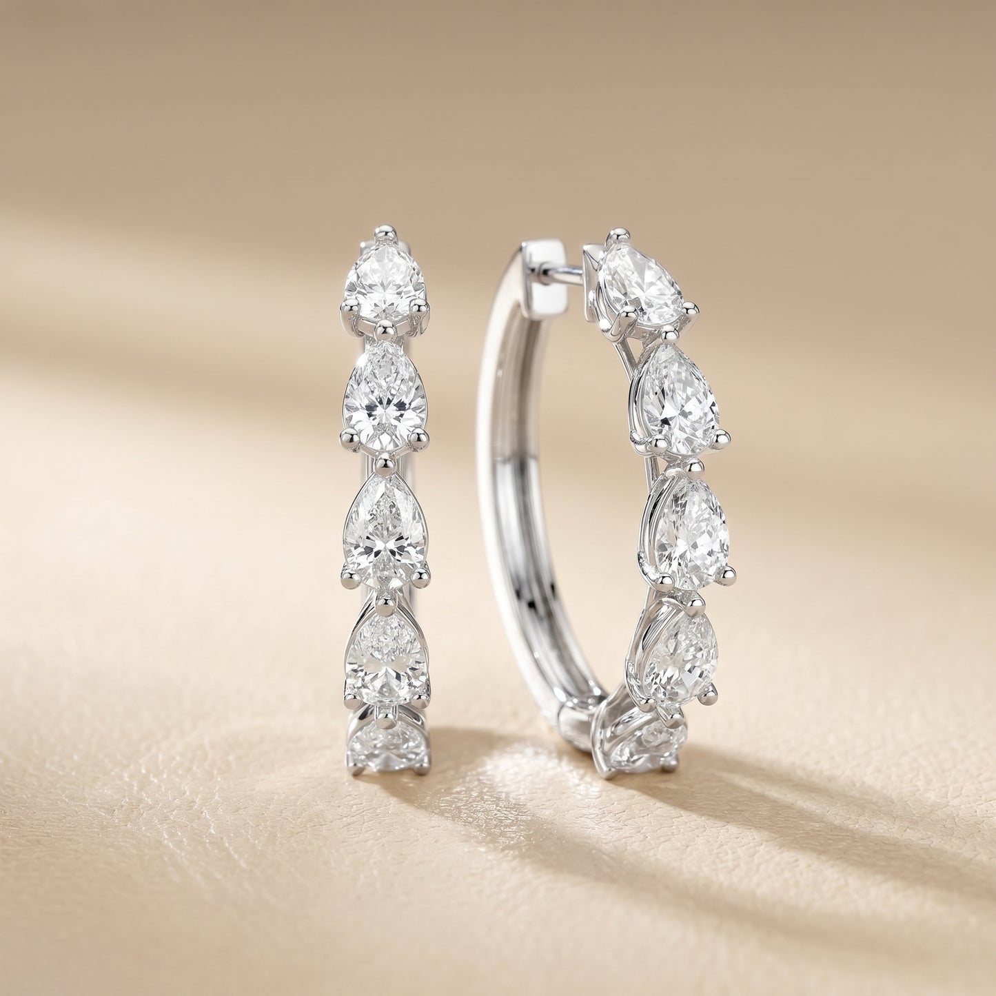 Pear Cut Lab Grown Diamond Hoop Earrings in Silver
