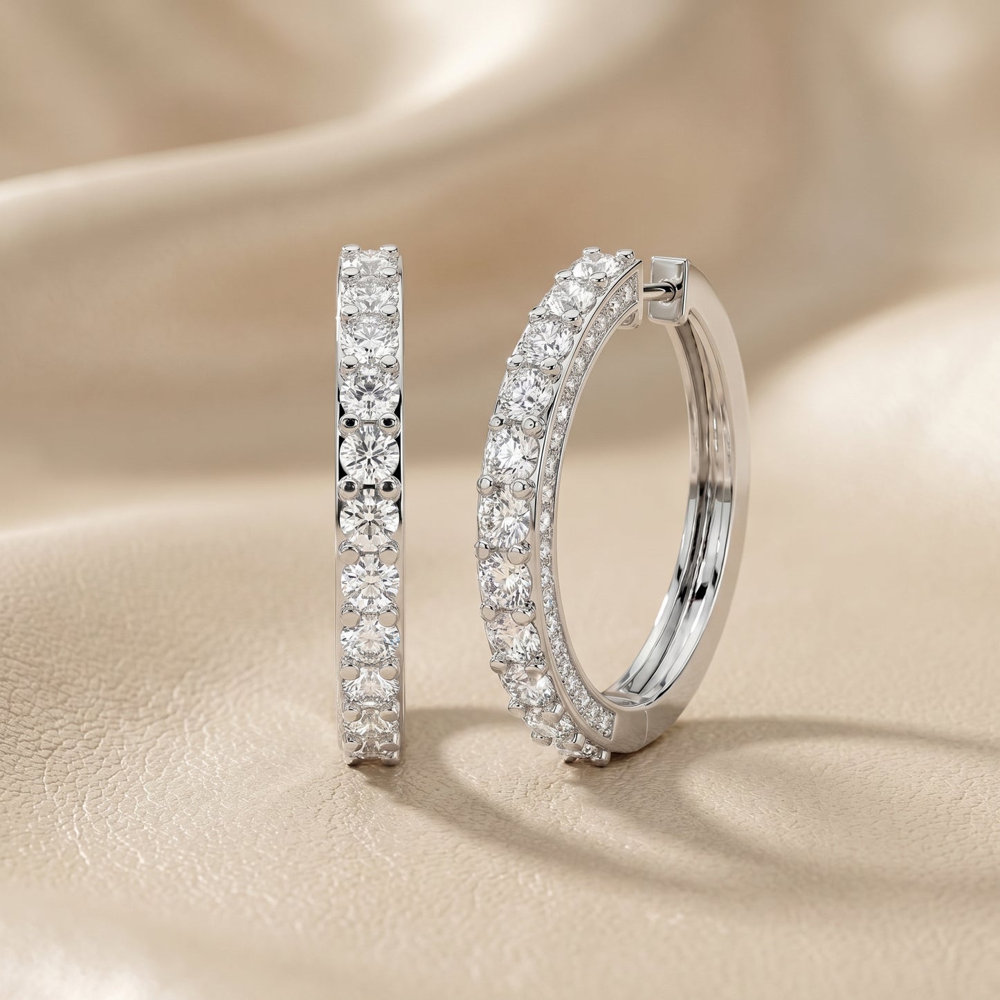 Round Cut Lab Grown Diamond Hoop Earrings in Silver