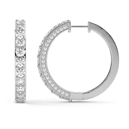 Round Cut Lab Grown Diamond Hoop Earrings in Silver