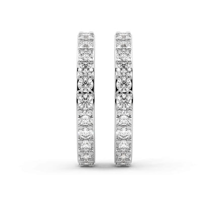 Round Cut Lab Grown Diamond Hoop Earrings in White Gold