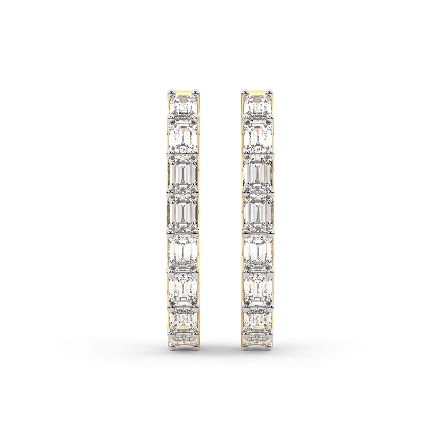 Emerald Cut Lab Grown Diamond Hoop Earrings in Yellow Gold