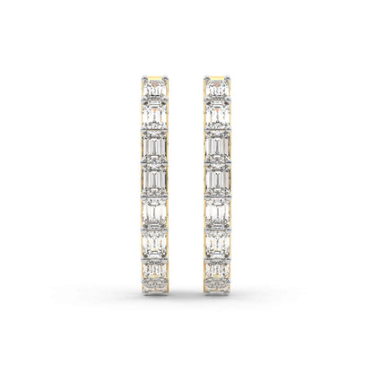 Emerald Cut Lab Grown Diamond Hoop Earrings in Yellow Gold