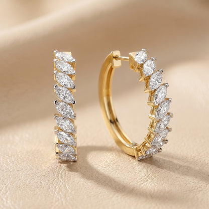 Marquise Cut Lab Grown Diamond Hoop Earrings in Yellow Gold